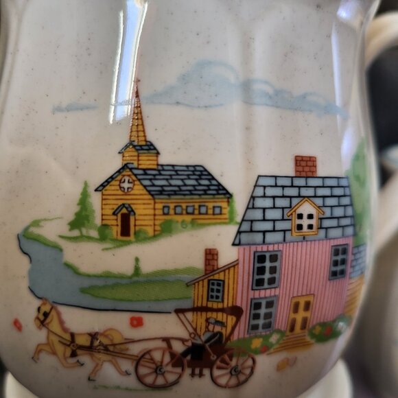 2 Vintage Jamestown China Country Home Stoneware Mugs Homestead Scene Japan - Picture 5 of 16
